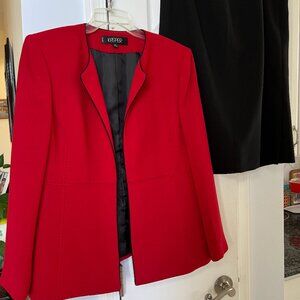 Kasper Business Skirt Suit Red Jacket Black Skirt Size 14P